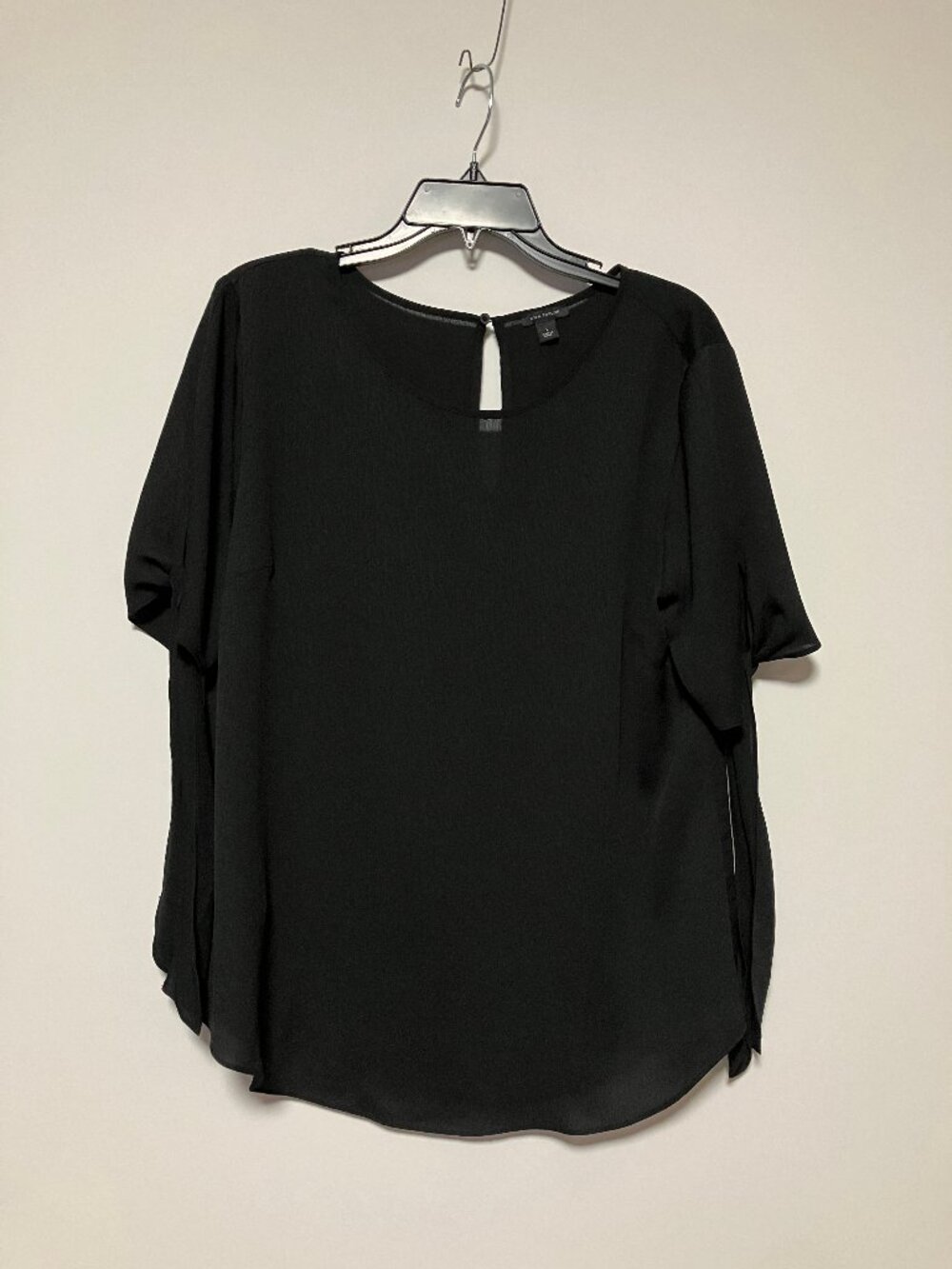 Ann Taylor Black Tie Sleeve Keyhole Blouse Top Size Large